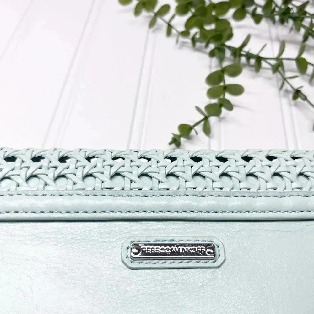 Rebecca Minkoff Mint Green Wicker Style Woven Leather Clutch